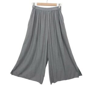 Uniqlo Palazzo Pants Women Small Gray High Rise Wide Leg Rayon Flowy Minimalist